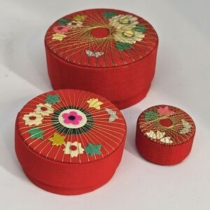 Vtg Gumps Fabric Covered Jewelry Trinket Box Stacking Set